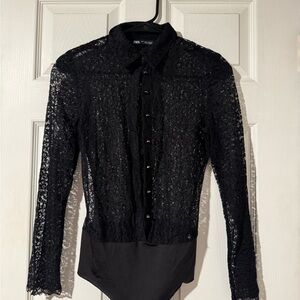Zara Black Sheer Lace Bodysuit